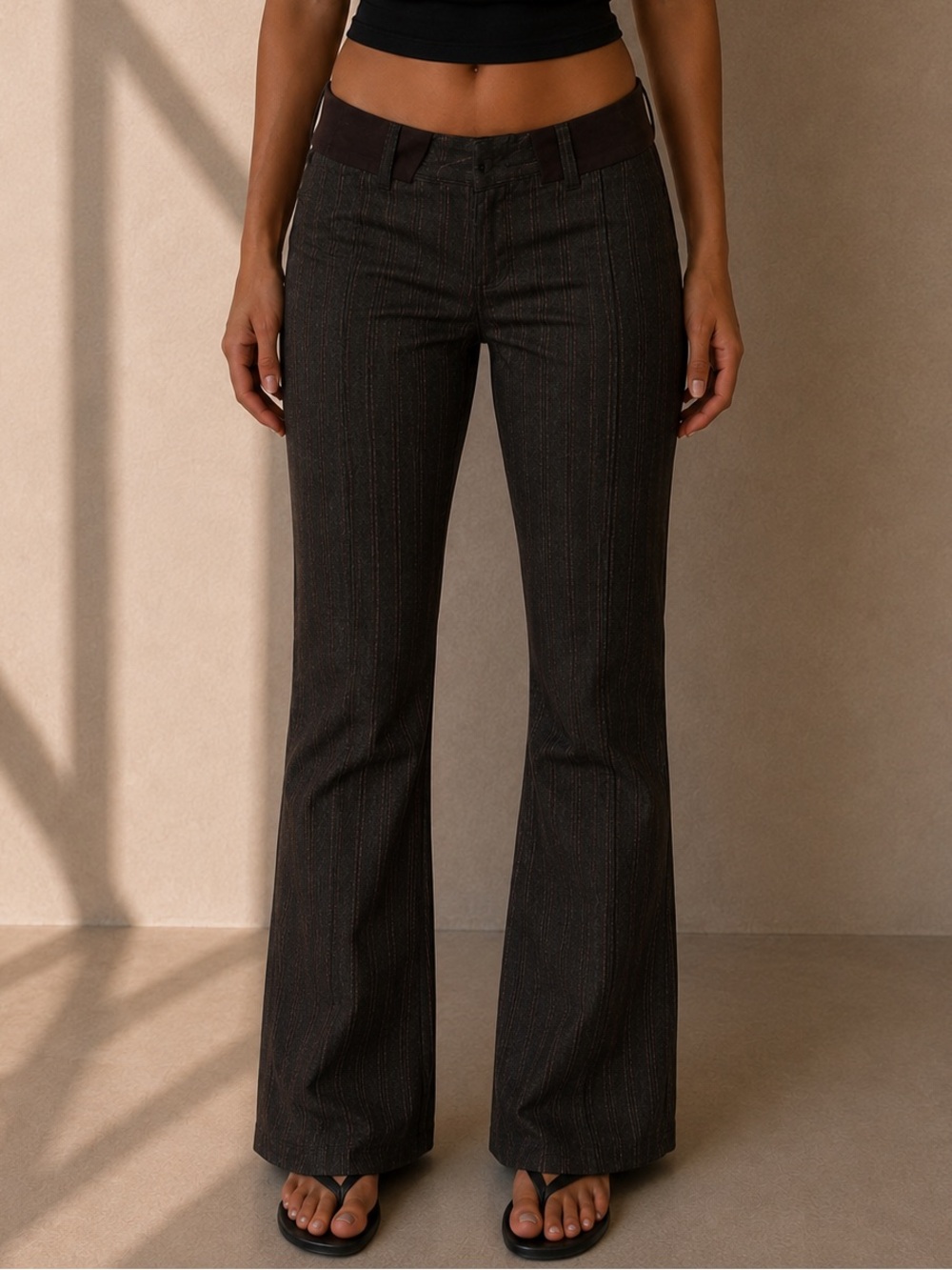 NWT Vintage Mid Rise Brown Pinstripe Bootcut Trousers